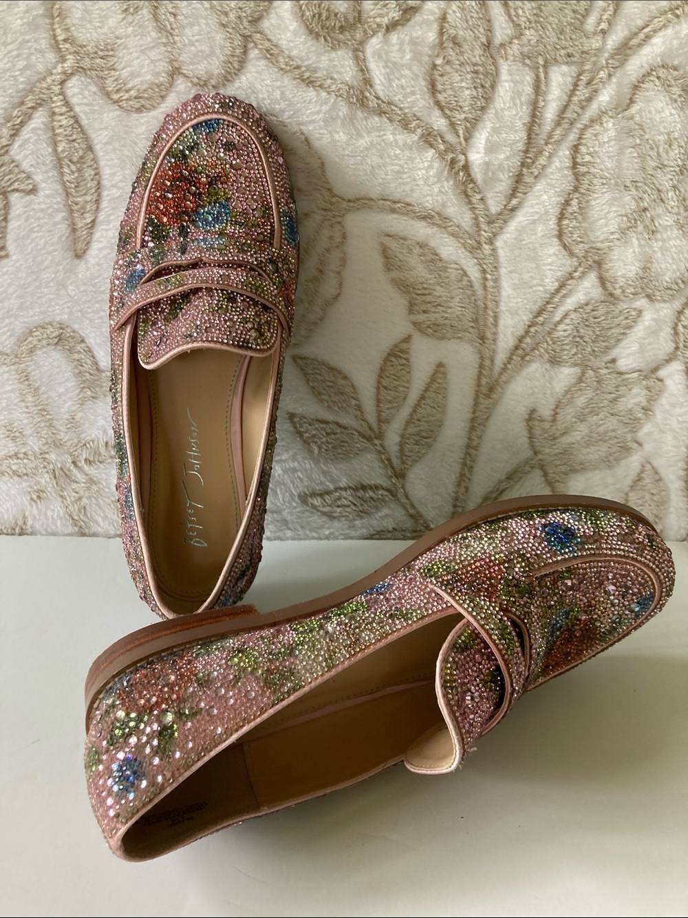 Betsey Johnson Aron Floral Shimmer Rhinestone Embellished Penny Loafers 8.5 - Picture 4 of 14